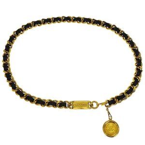 Chanel Chain Belt Medallion Gold Black Small Good 134954